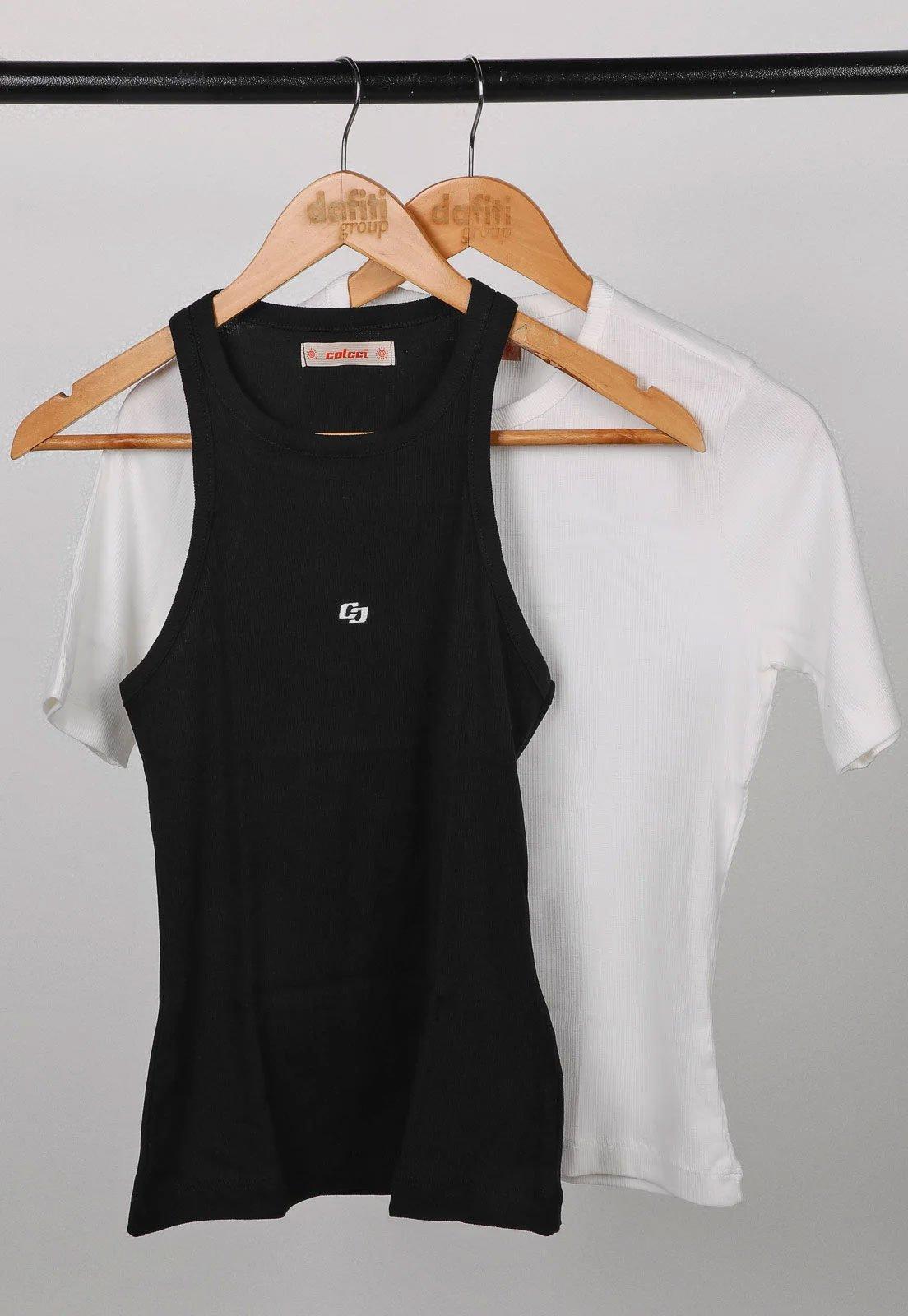 Kit Camiseta e Regata Feminina Colcci Canelado Preto