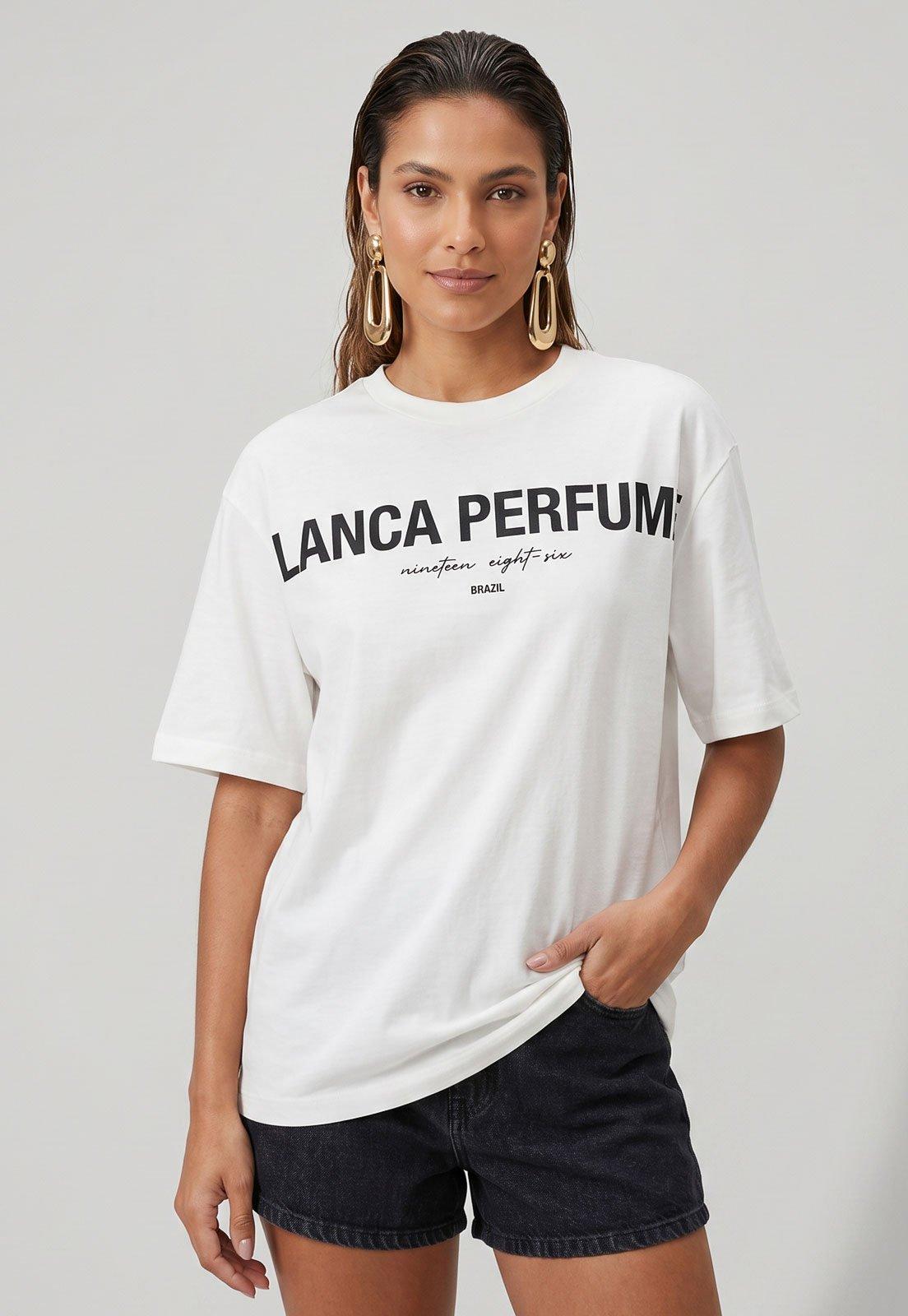 Camiseta Feminina Lança Perfume Estampa Frontal Branca