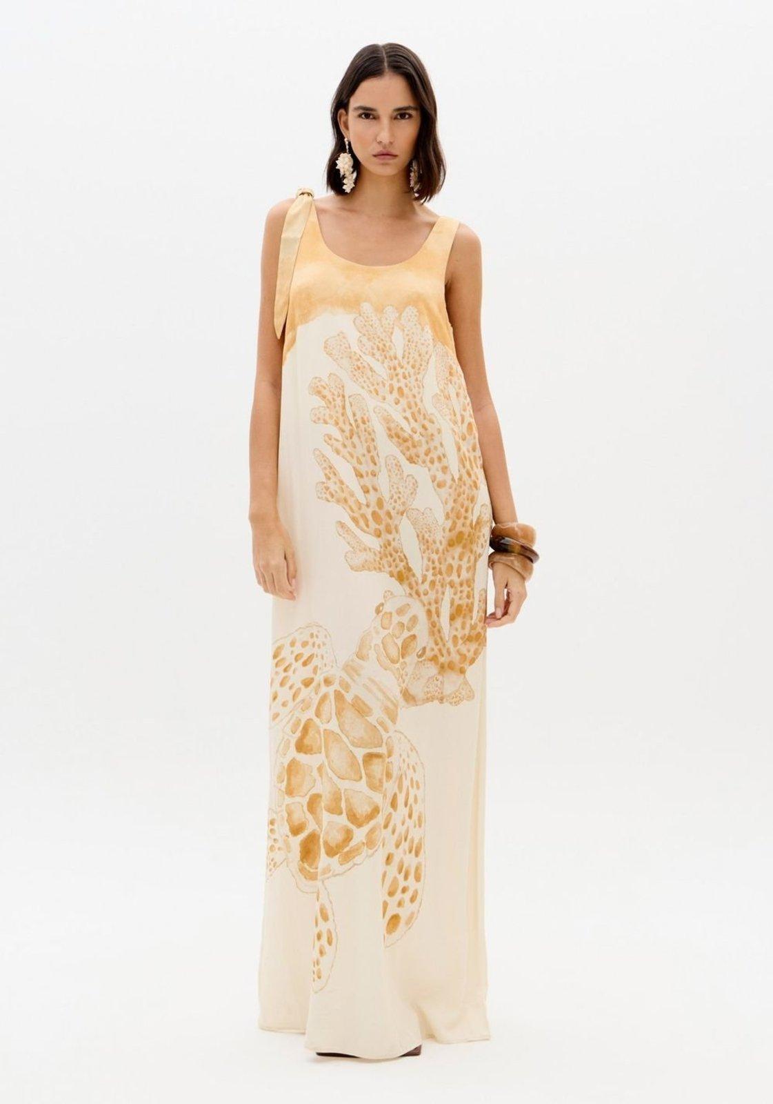 Vestido Longo Estampado Com Amarração Lança Perfume
