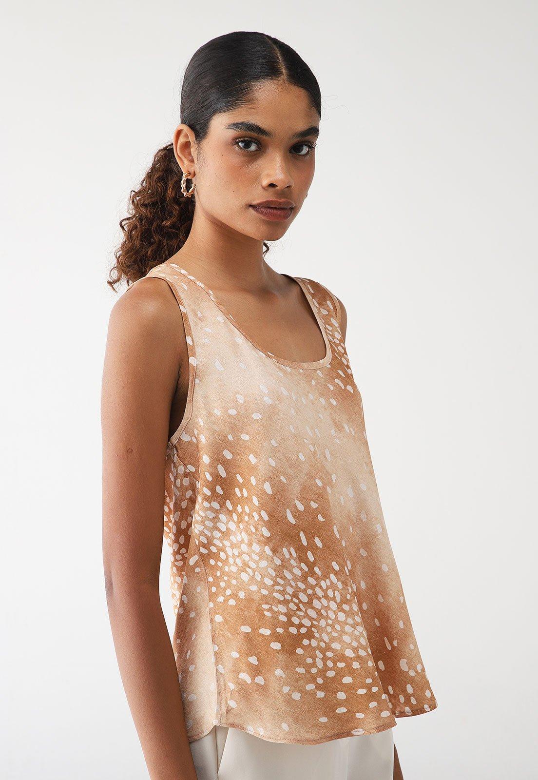 Blusa Lança Perfume Evasê Estampada Bege