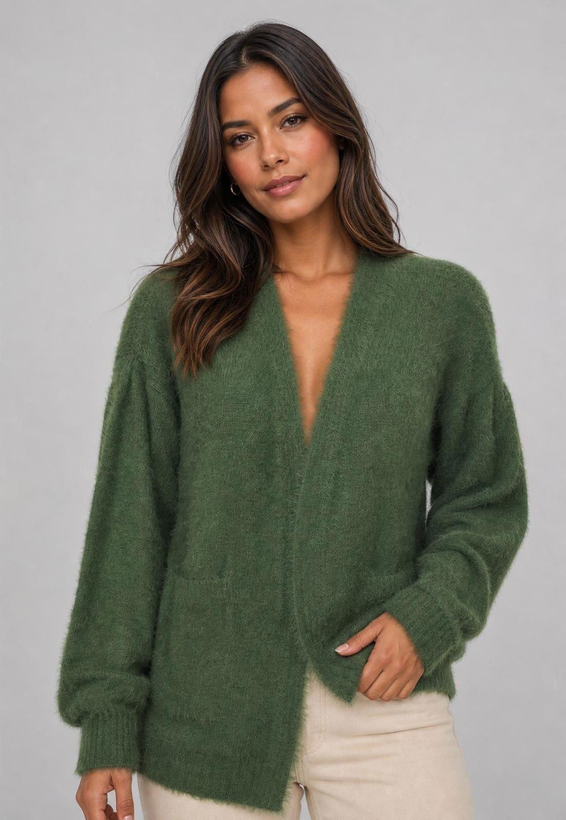 Cardigan Feminino FARM Trico Pelinho Verde