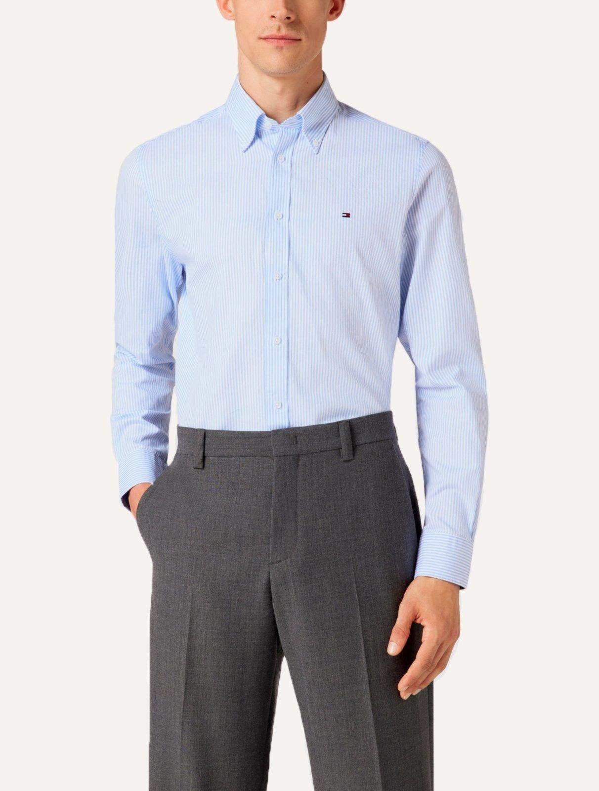 Camisa Tommy Hilfiger Masculina Regular Striped Poplin Azul Claro