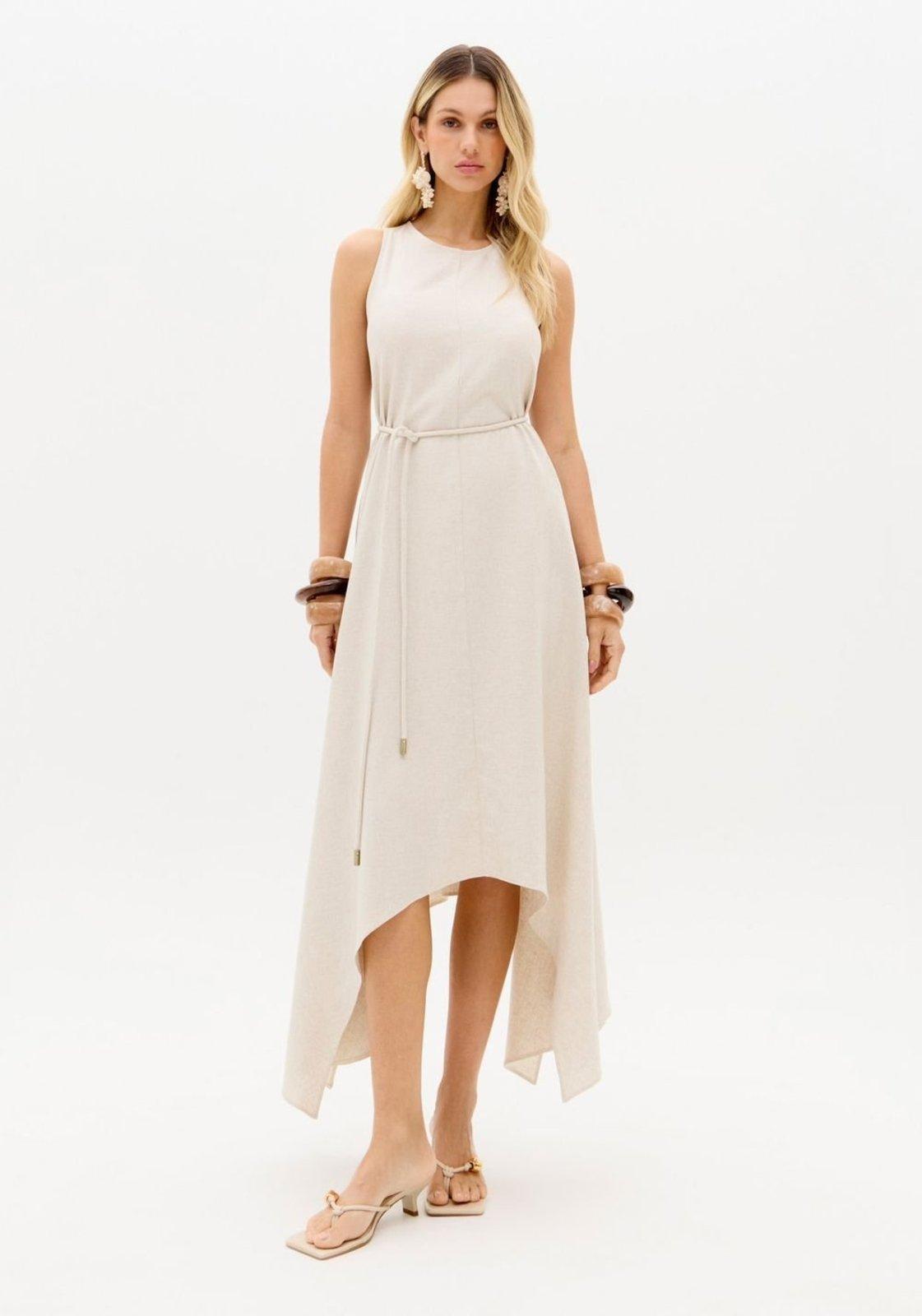 Vestido Super Midi Assimétrico Com Linho Lança Perfume