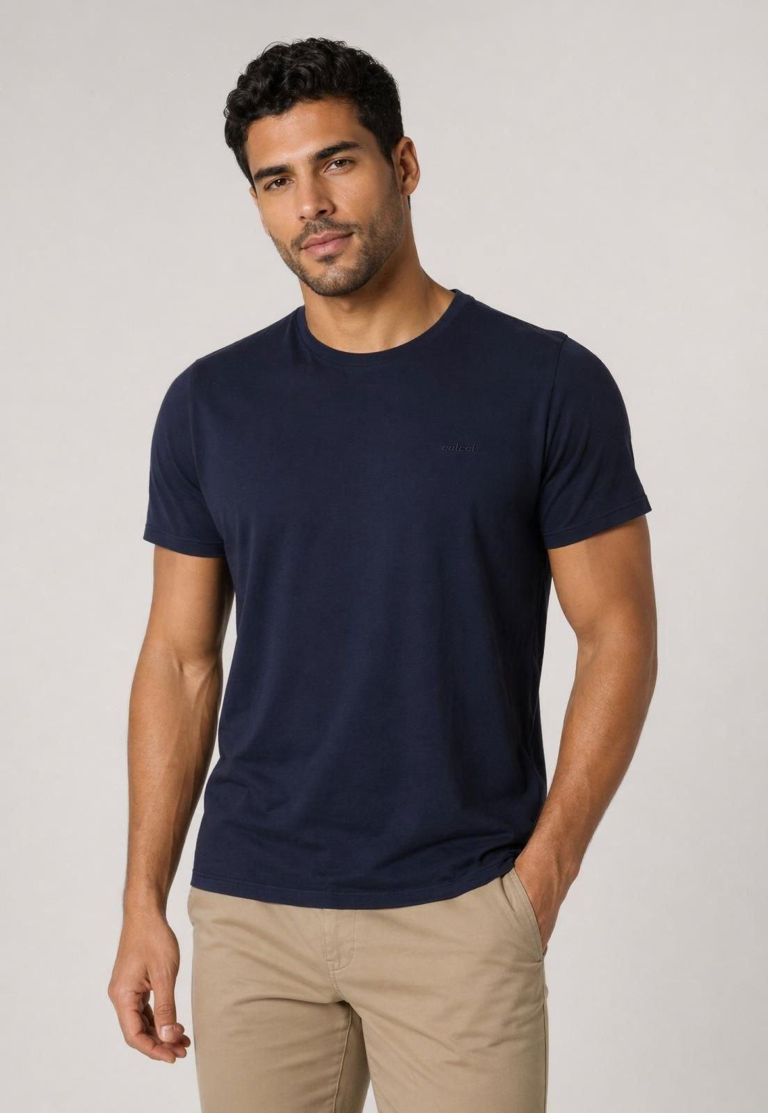 Camiseta Masculina Colcci Gola Redonda Azul Marinho
