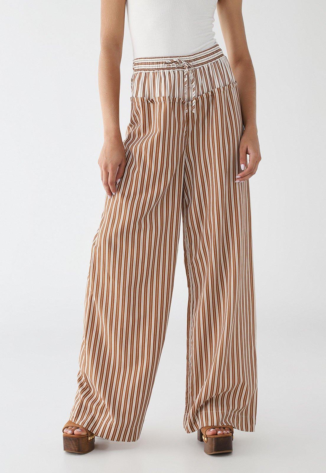 Calça Feminina Colcci Listrada Cintura Alta Marrom