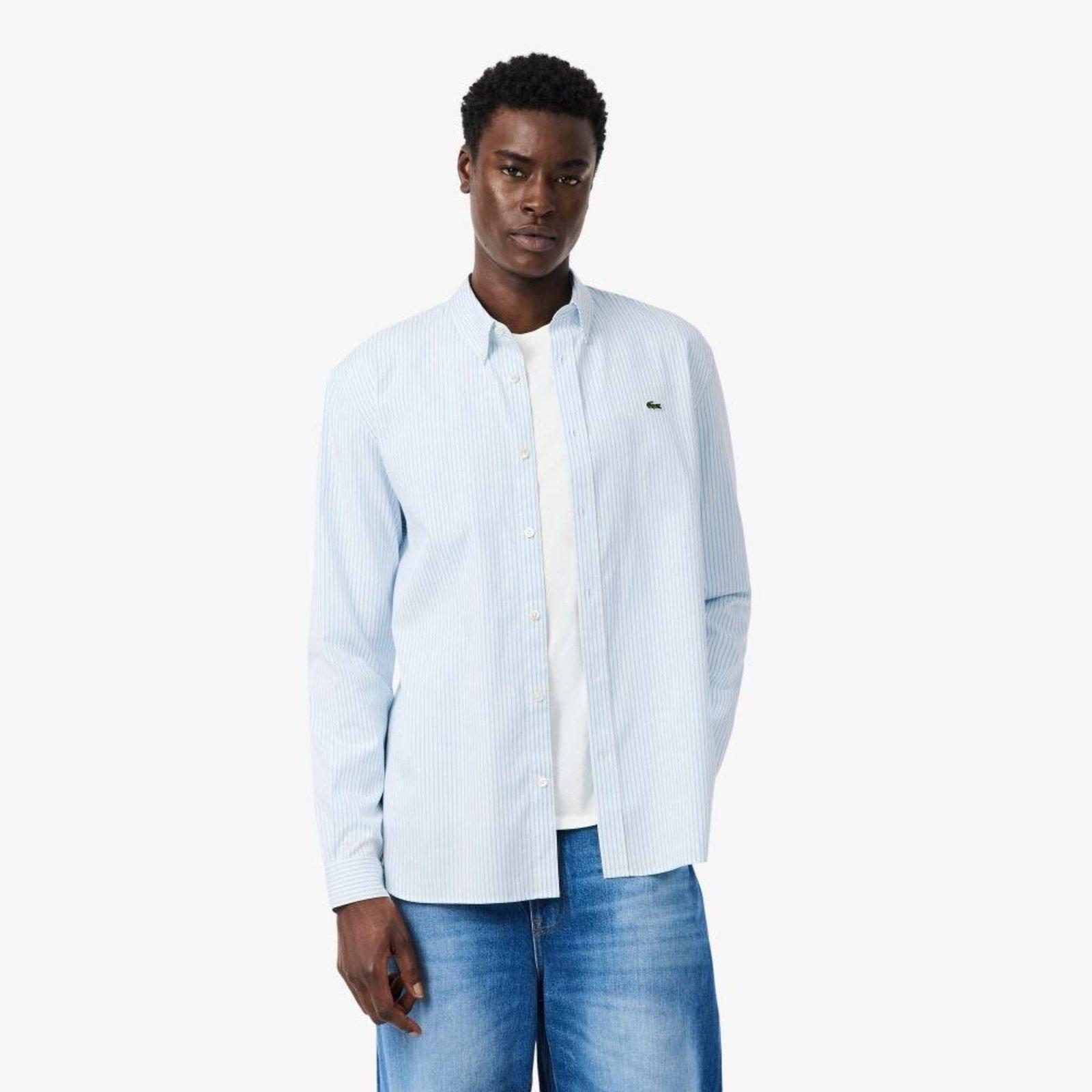 Camisa pinpoint listrada com caimento regular Branco