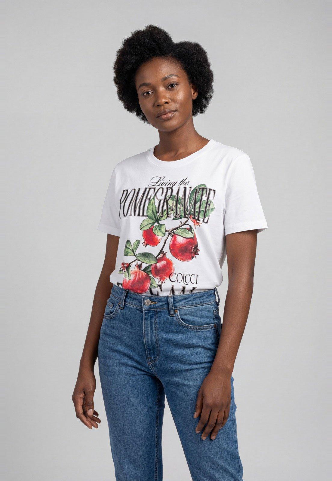 Camiseta Feminina Colcci Estampa de Romãs Branca