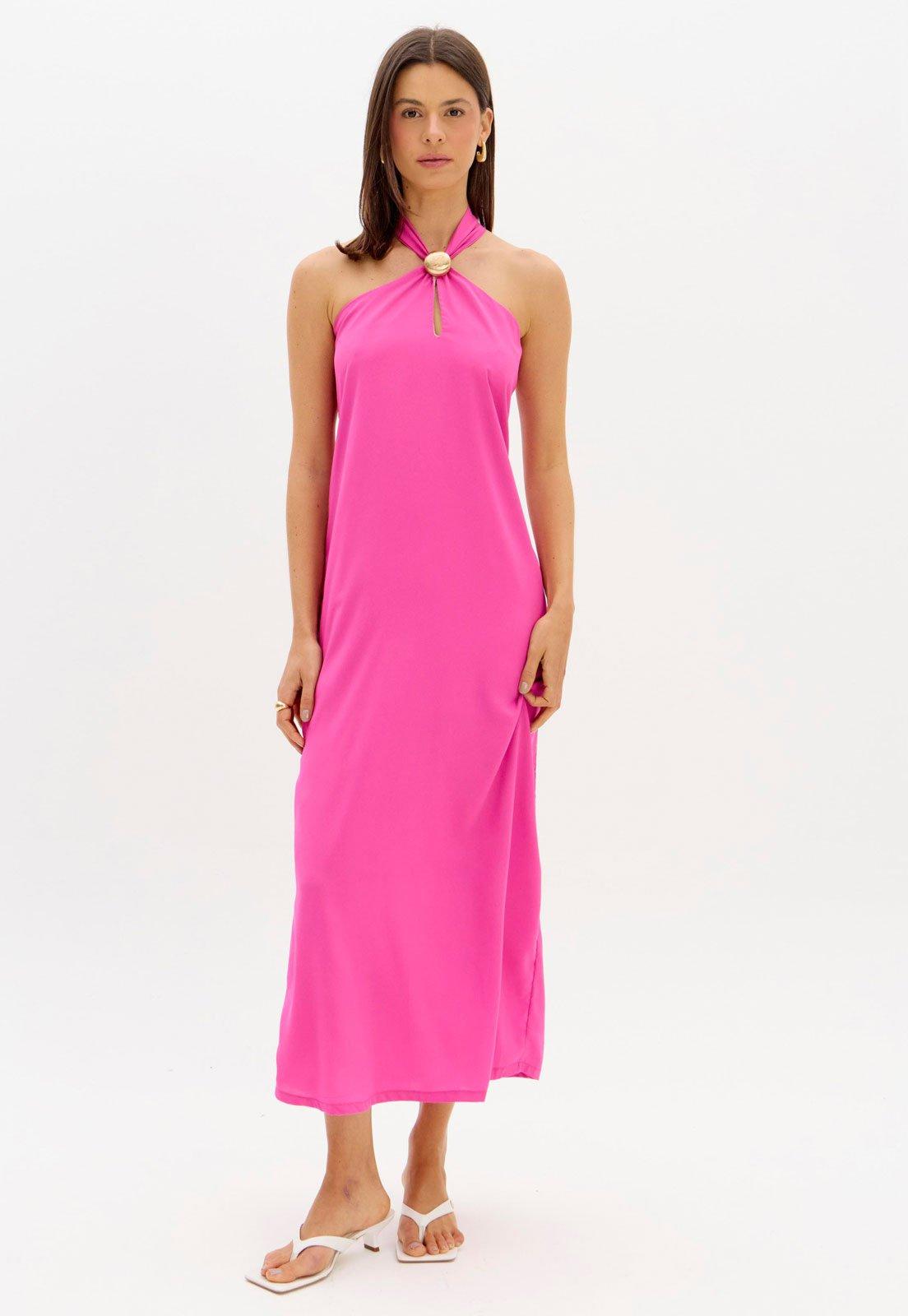 Vestido Lança Perfume Halter Midi Rosa
