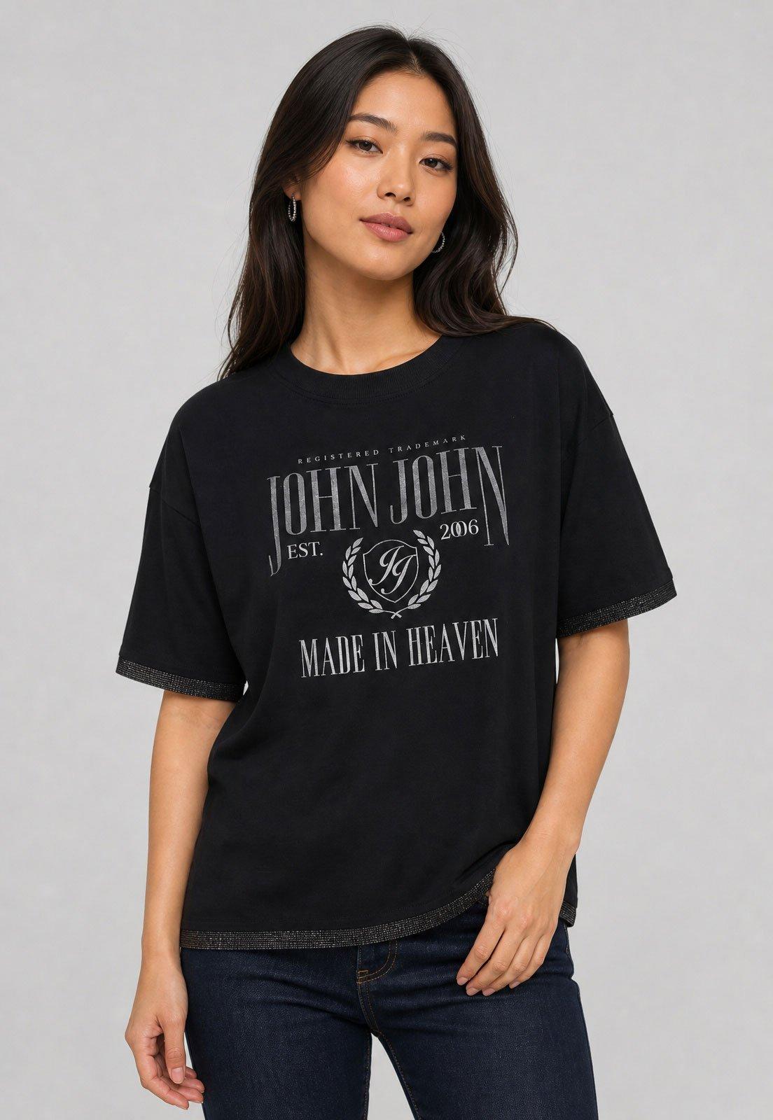 Camiseta Feminina John John Estampada Preta