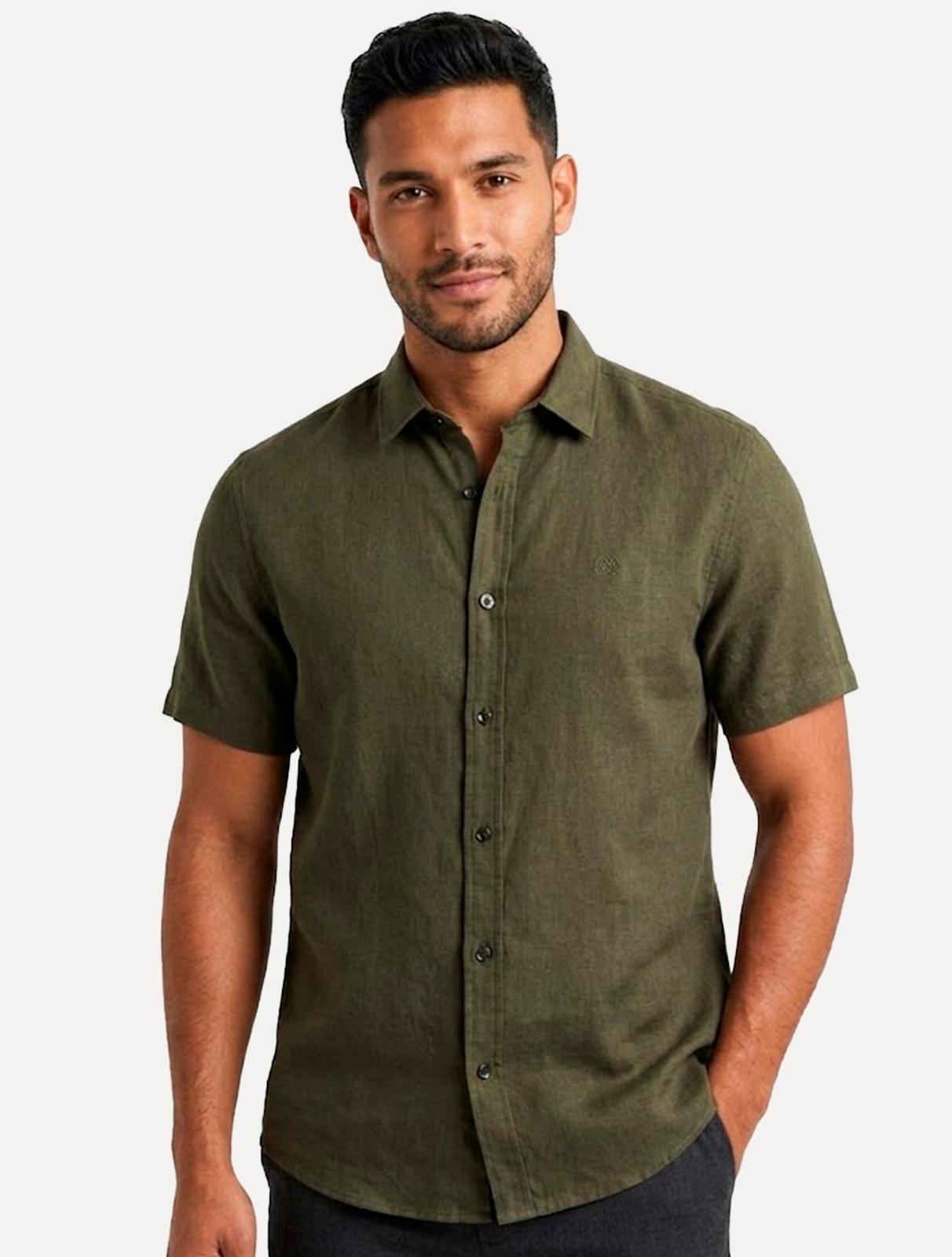 Camisa John John Masculina Regular Manga Curta Rustic Mono Logo Verde Médio