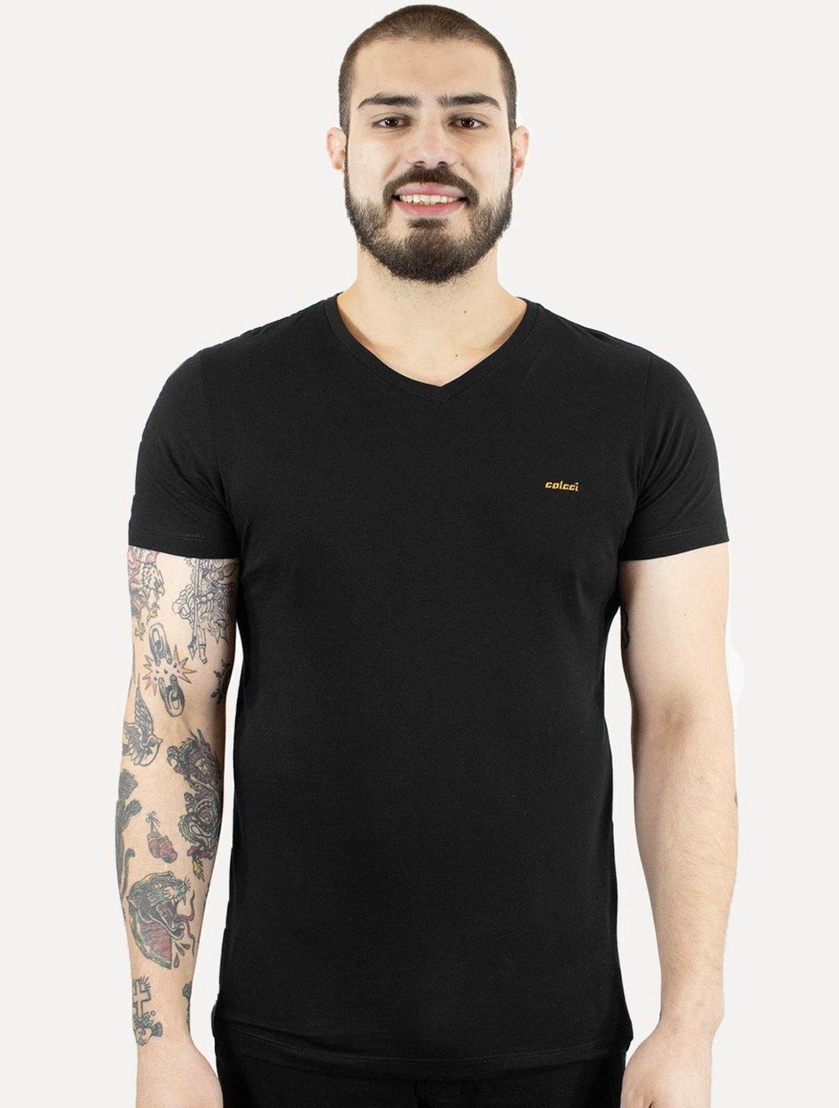 Camiseta Colcci Masculina V-Neck Logo Minimalista Preto