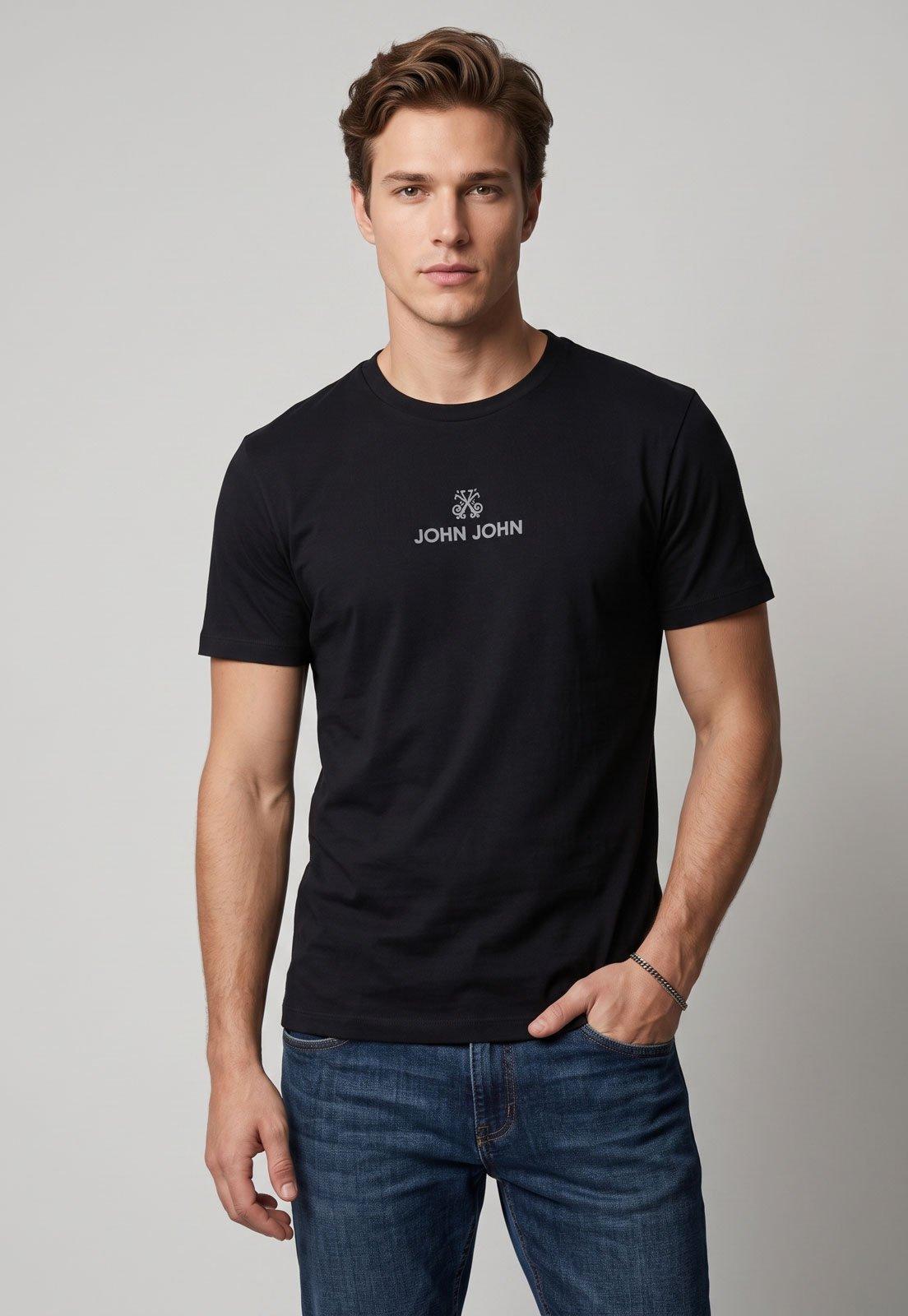 Camiseta Masculina John John Logo Gola Redonda Preta