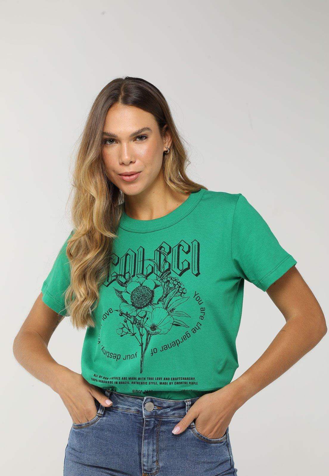 Camiseta Feminina Colcci Estampa Floral Verde