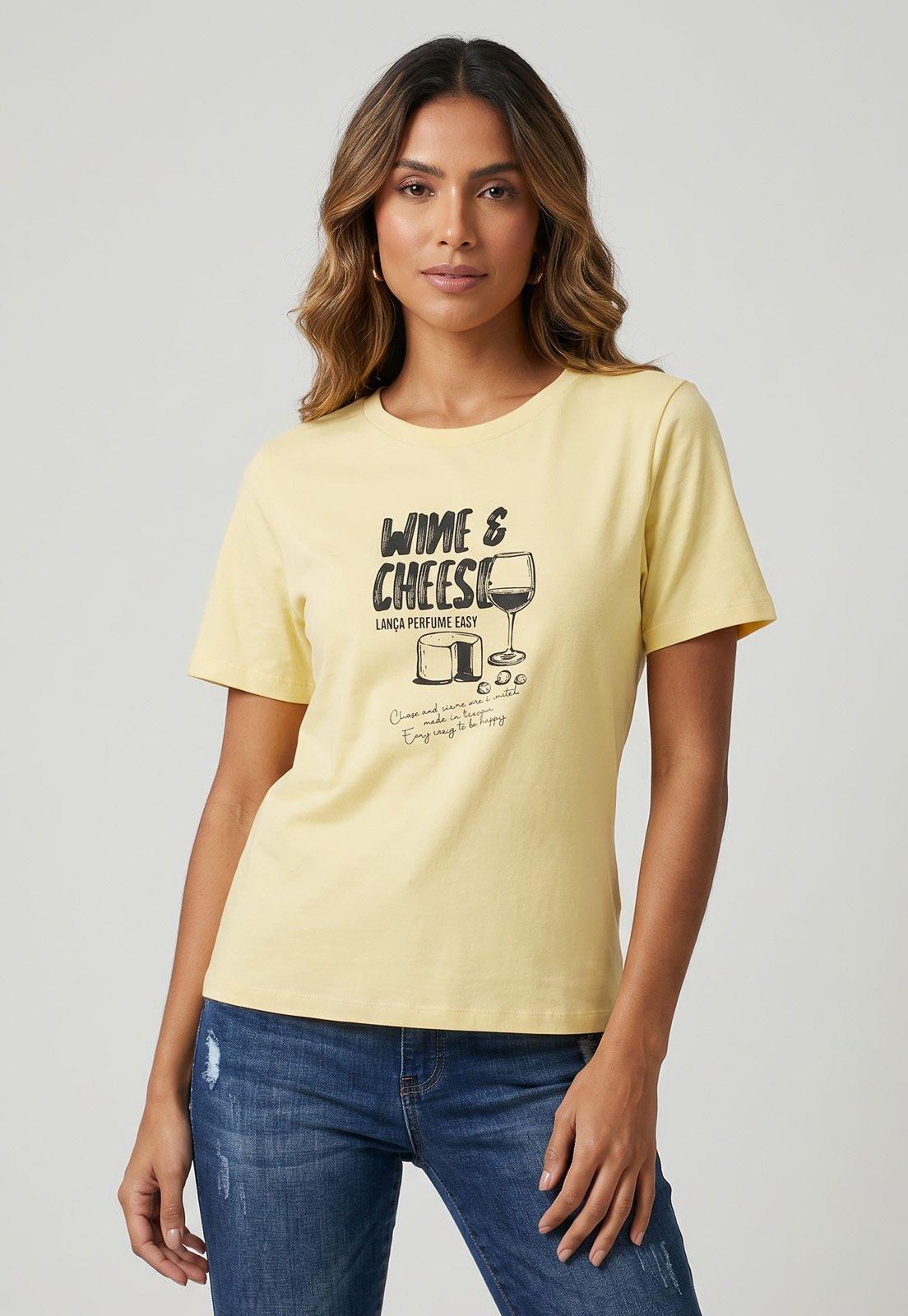 Camiseta Feminina Lança Perfume Wine and Cheese Amarela