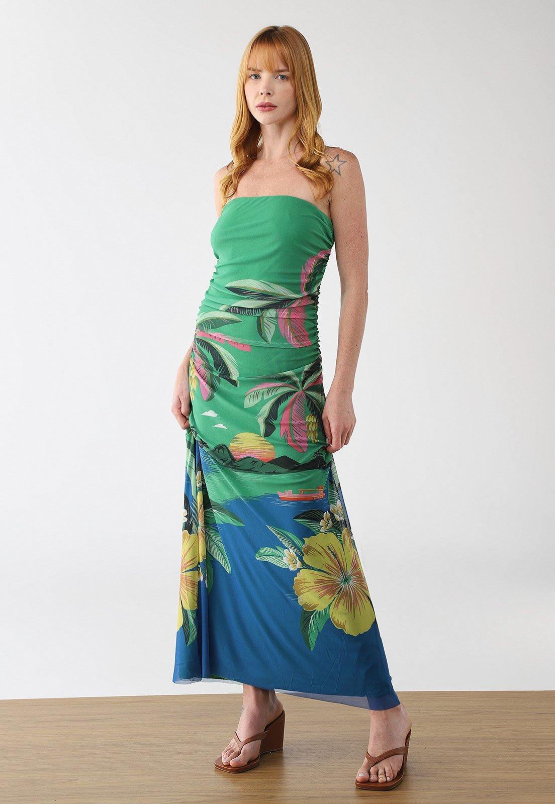 Vestido Feminino FARM Estampa Tropical Longo Verde