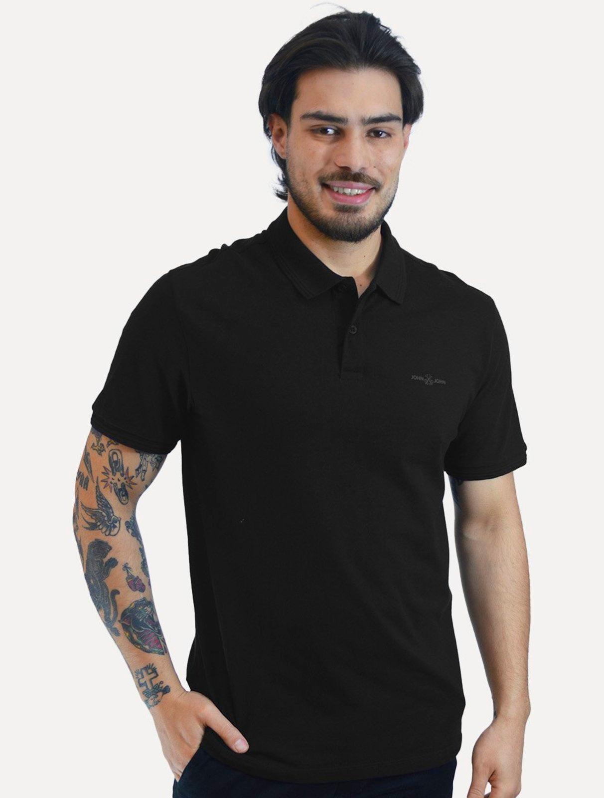 Polo John John Masculina Slim Fit HIgh Mono Preta