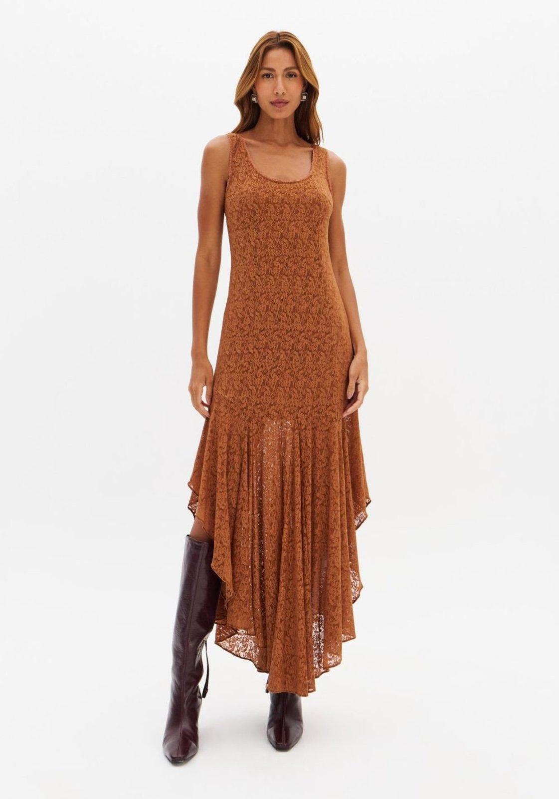 Vestido Midi Com Pontas De Renda Lança Perfume
