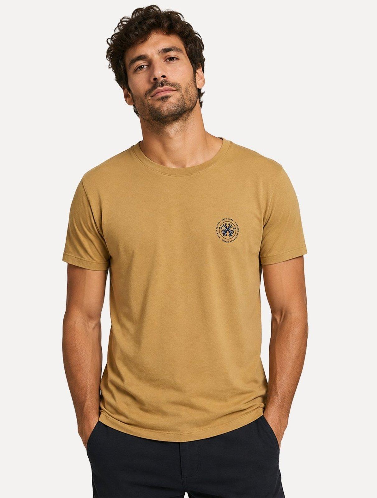 Camiseta John John Masculina Regular Fit Brand Circle Mostarda