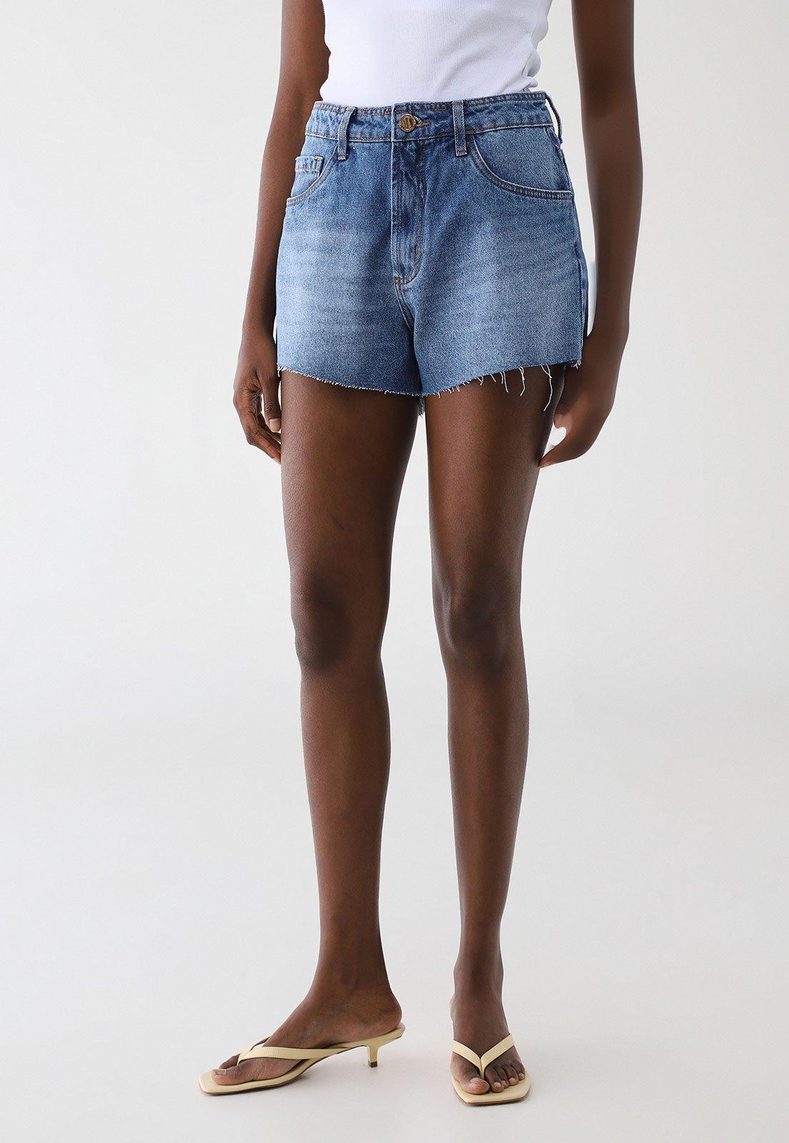 Short Jeans Feminino Lança Perfume Grandfather High Azul
