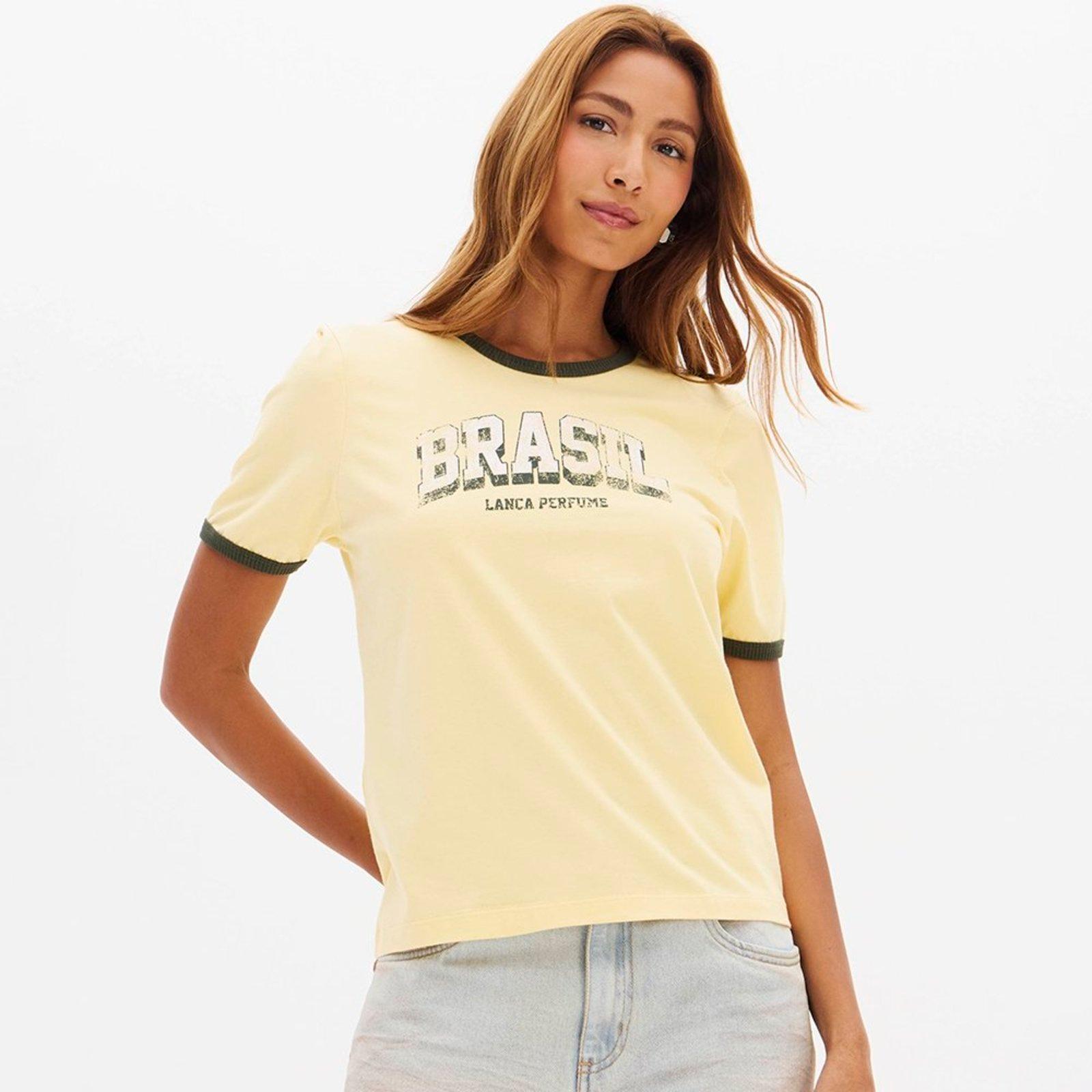 Camiseta Lança Perfume Baby Look Bicolor In26 Bege Feminino