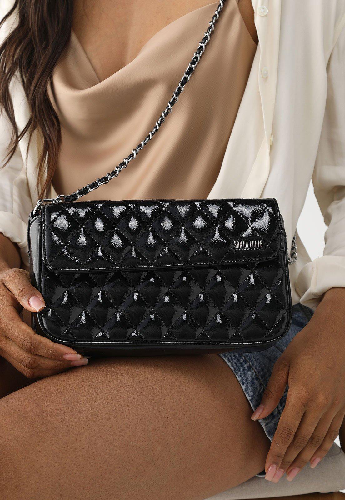 Bolsa Tiracolo Santa Lolla Matelassê Alça Corrente Preta