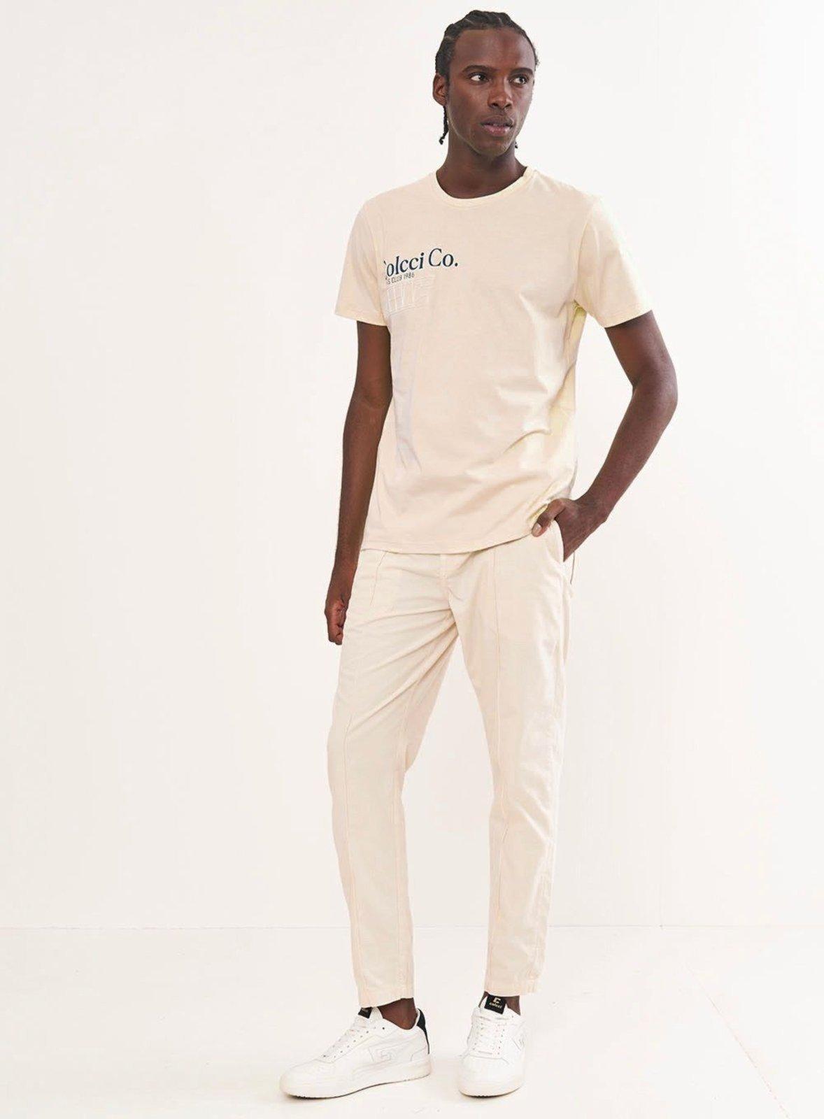 Camiseta Masculina Manga Curta Com Estampa Lateral Colcci Bege Taupe
