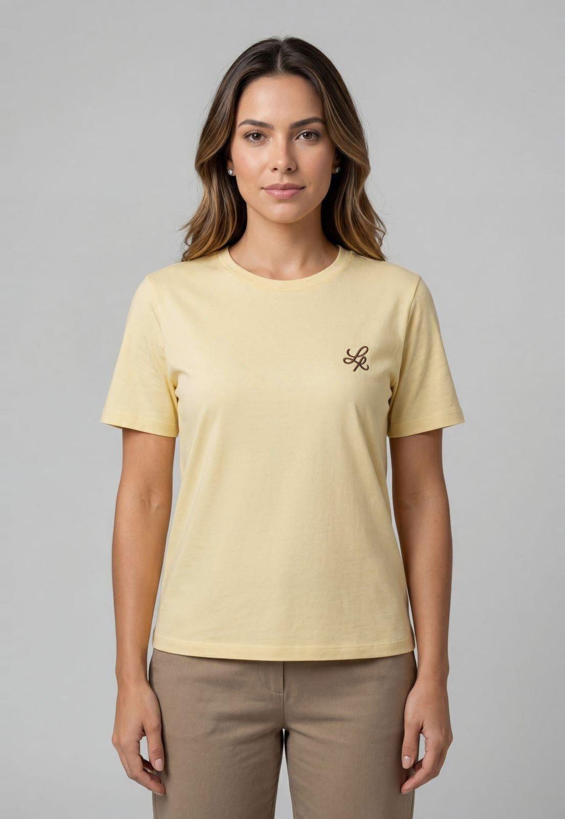 Camiseta Feminina Lança Perfume Bordado Amarela