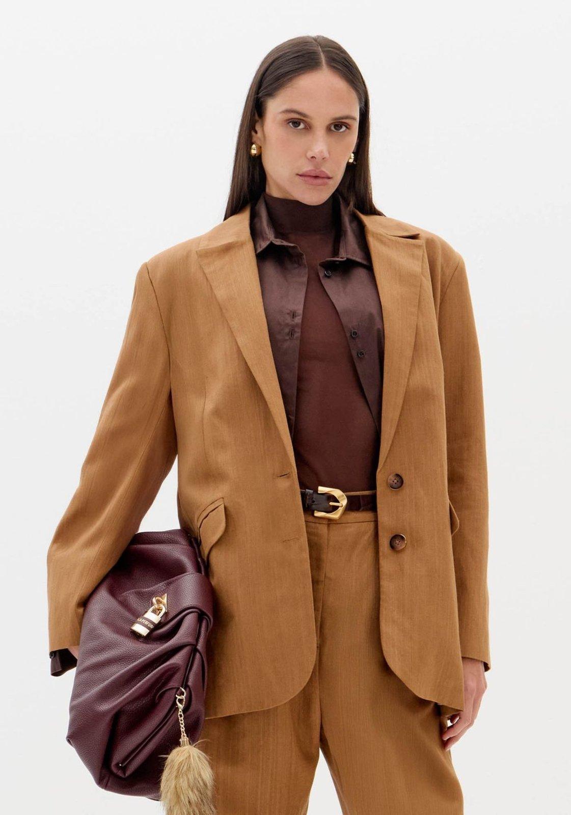 Blazer Tradicional Alongado Com Linho Lança Perfume