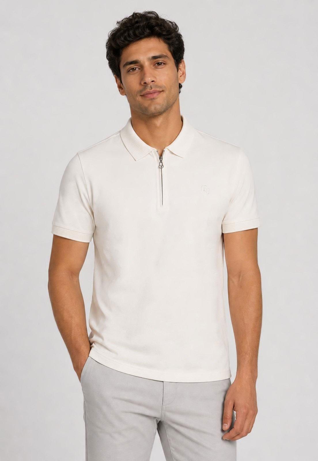 Camisa Polo Masculina Colcci Gola Com Zíper Off-white