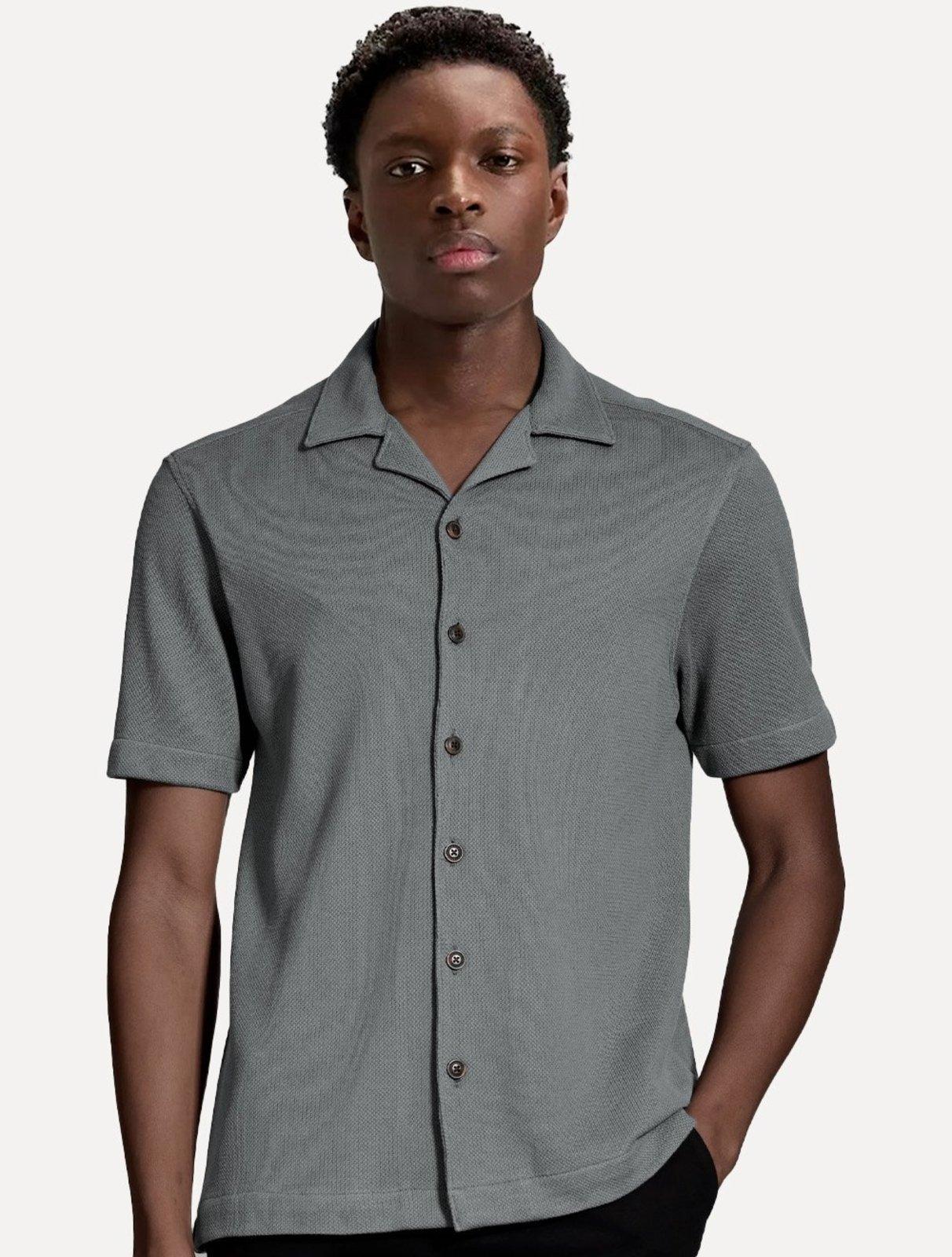 Camisa Aramis Masculina Manga Curta Piquet Bowling Tricot Cinza
