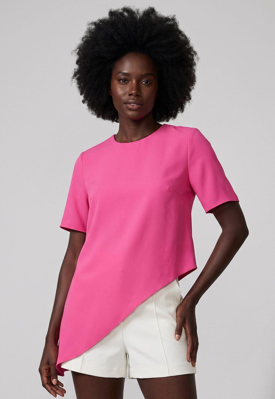 Blusa Feminina Lança Perfume Assimétrica Rosa