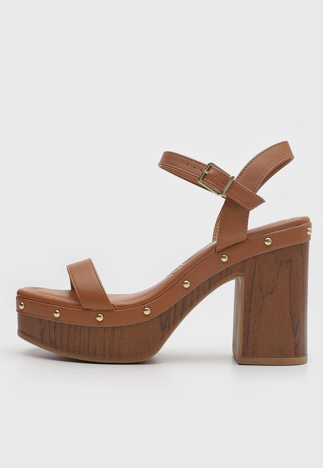Sandália Feminina Vizzano Salto Bloco Tachas Caramelo