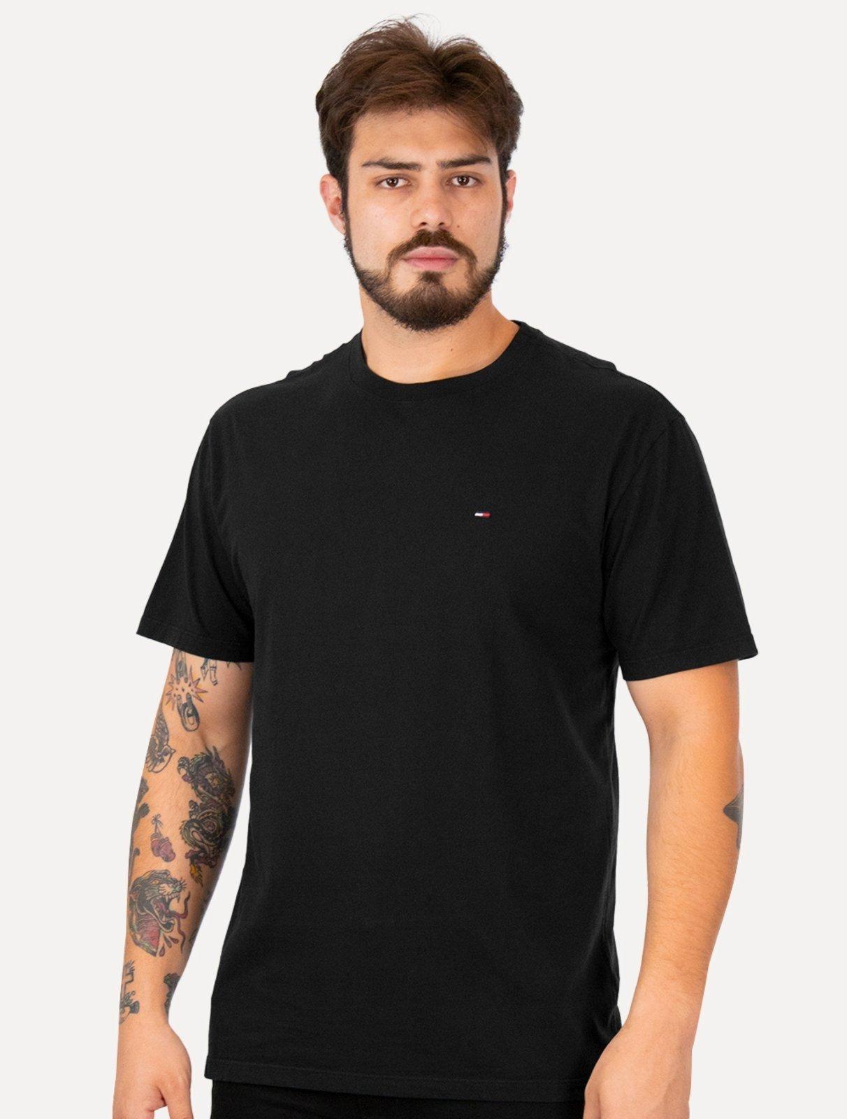 Camiseta Tommy Jeans Masculina Regular C-Neck Flag Preta