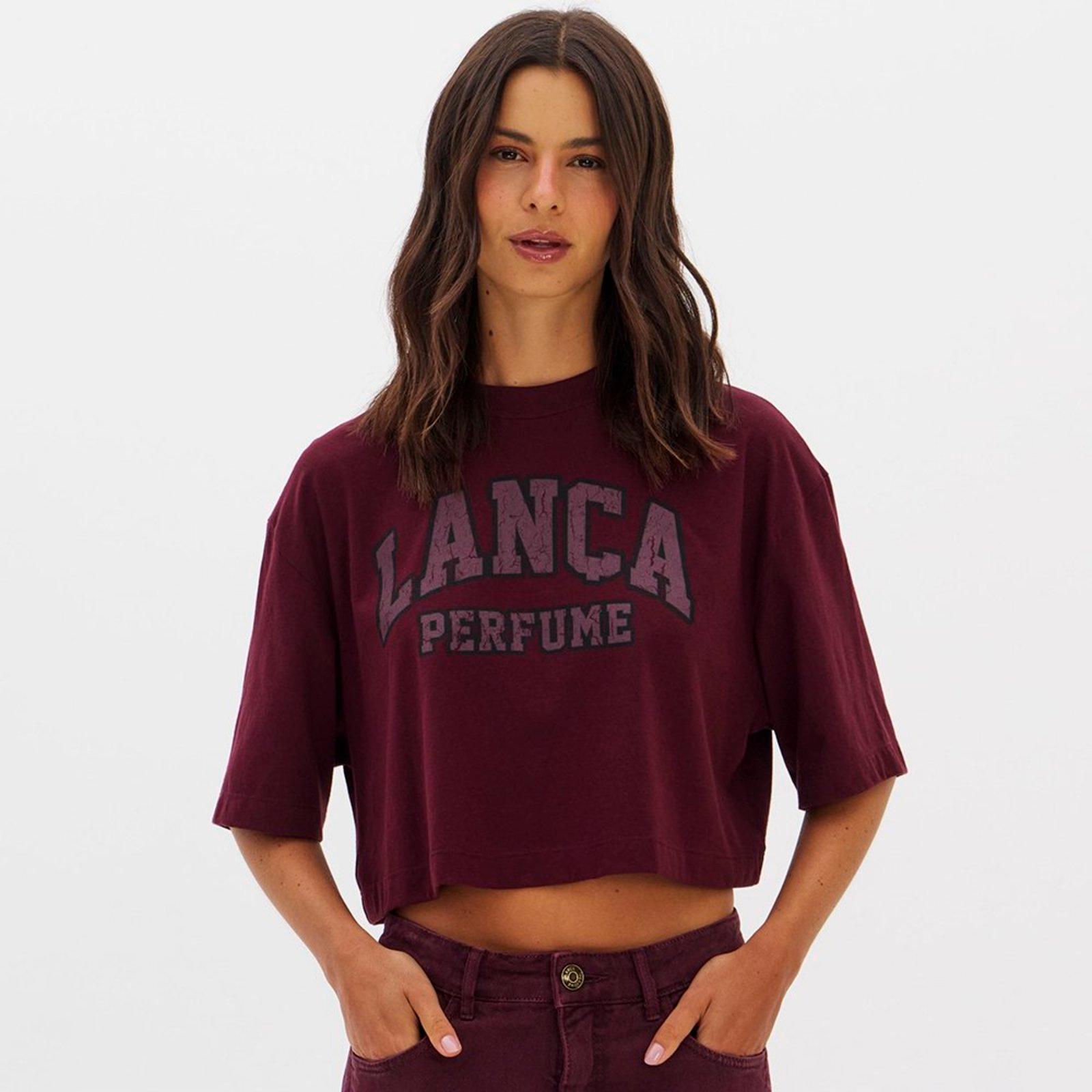Camiseta Lança Perfume Cropped Oversize In26 Bordô Feminino
