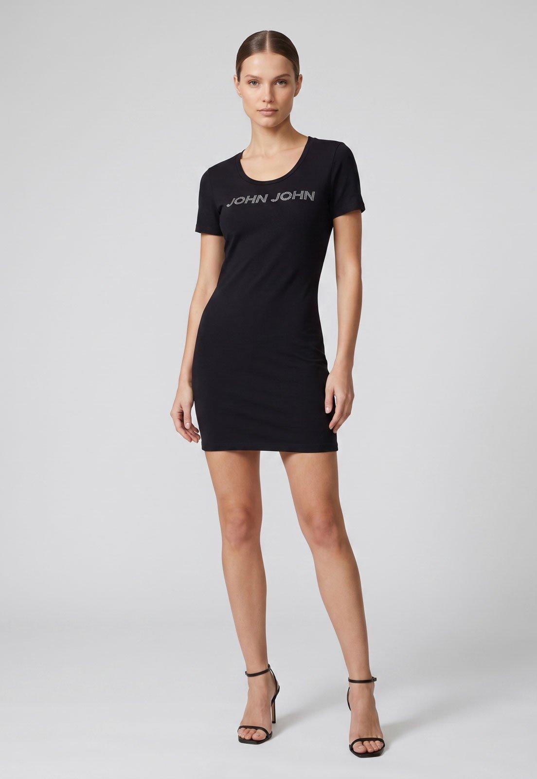 Vestido John John Curto Justo Logo Preto