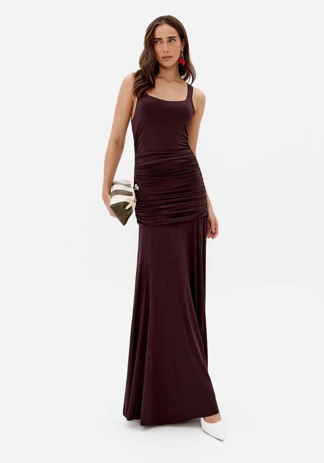 Vestido Longo Com Drapeado Lança Perfume