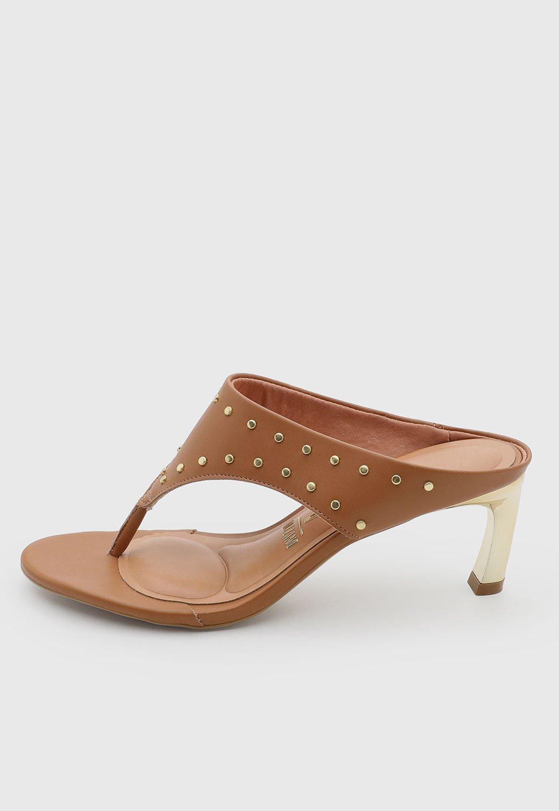 Sandália Feminina Vizzano Salto Alto Tachas Caramelo