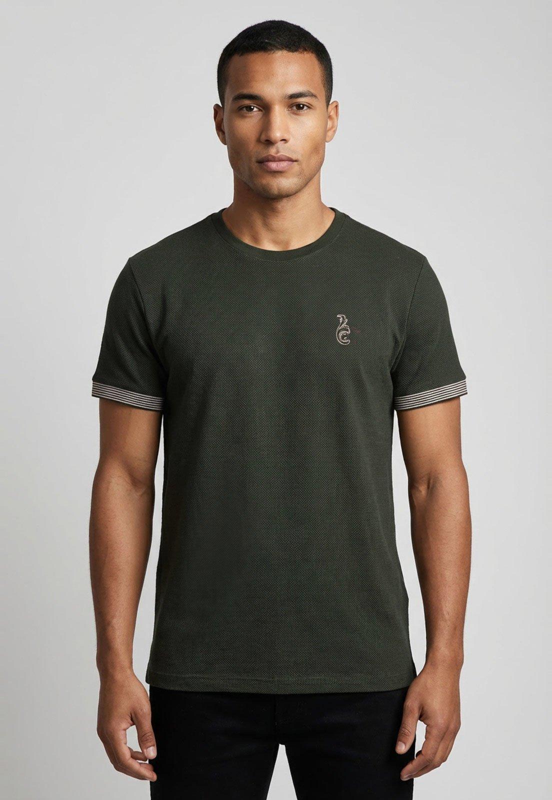 Camiseta Masculina Colcci Detalhe Listrado Verde Escuro