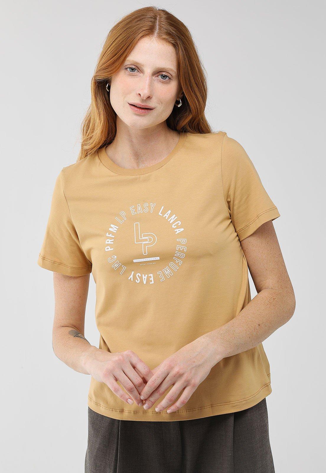 Camiseta Feminina Lança Perfume Estampa Logo Caramelo