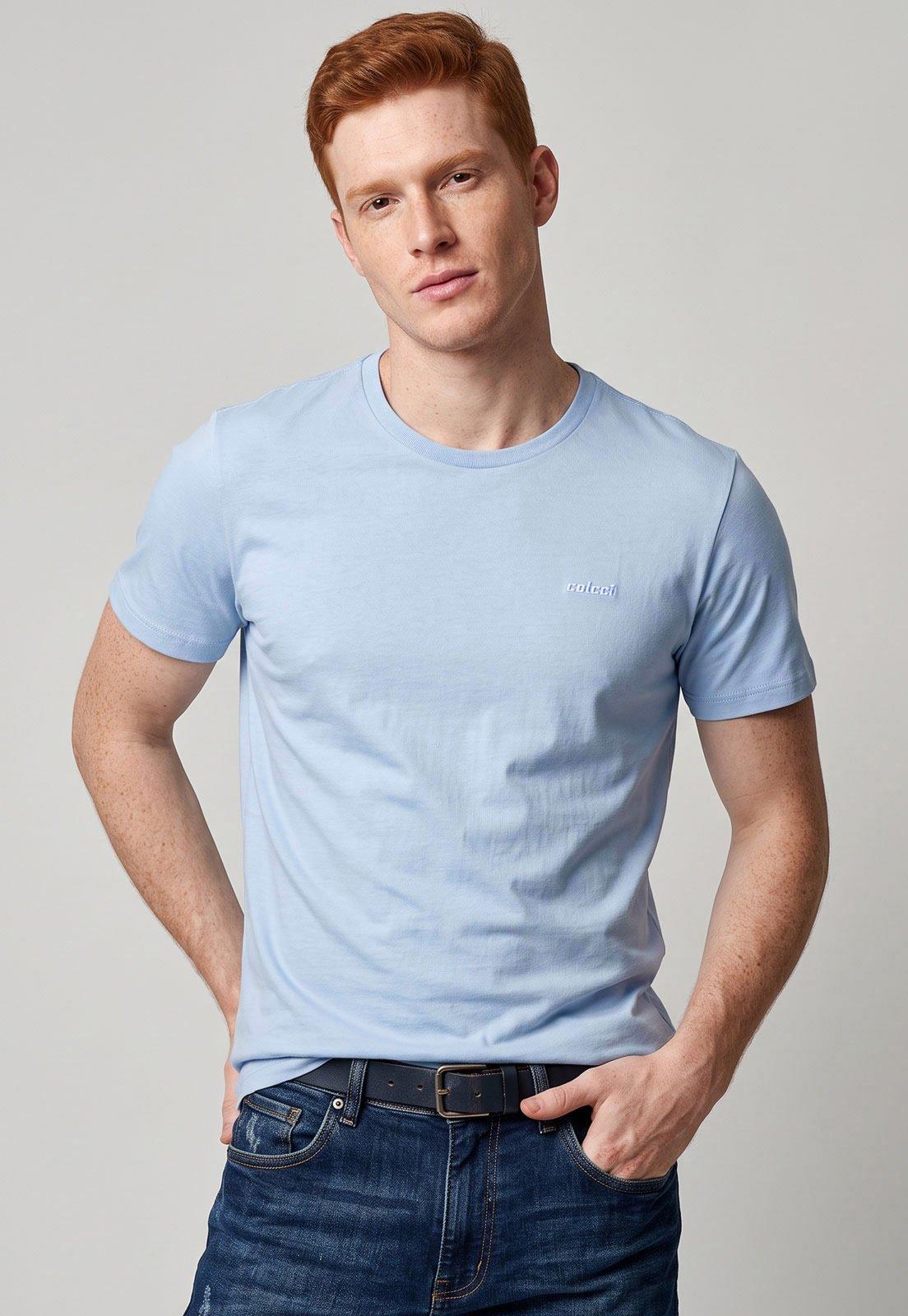 Camiseta Masculina Colcci Logo Bordado Azul Claro