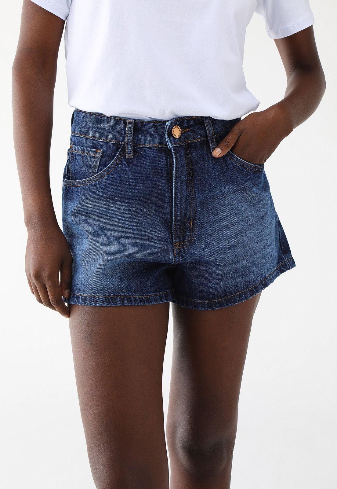 Short Jeans Lança Perfume Reto Relaxd High Azul