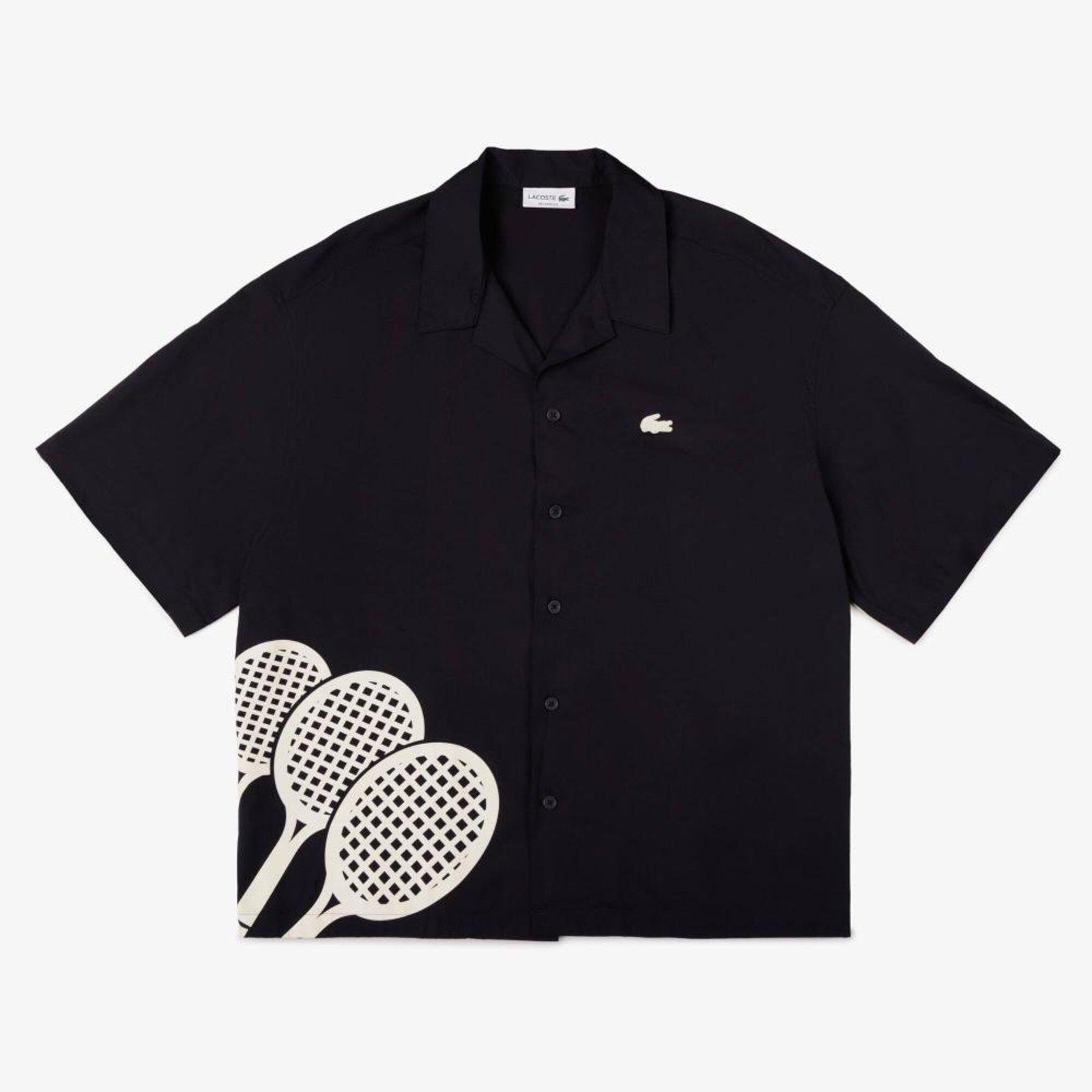 Camisa Masculina Lacoste Estampada De Manga Curta Ampla Preto