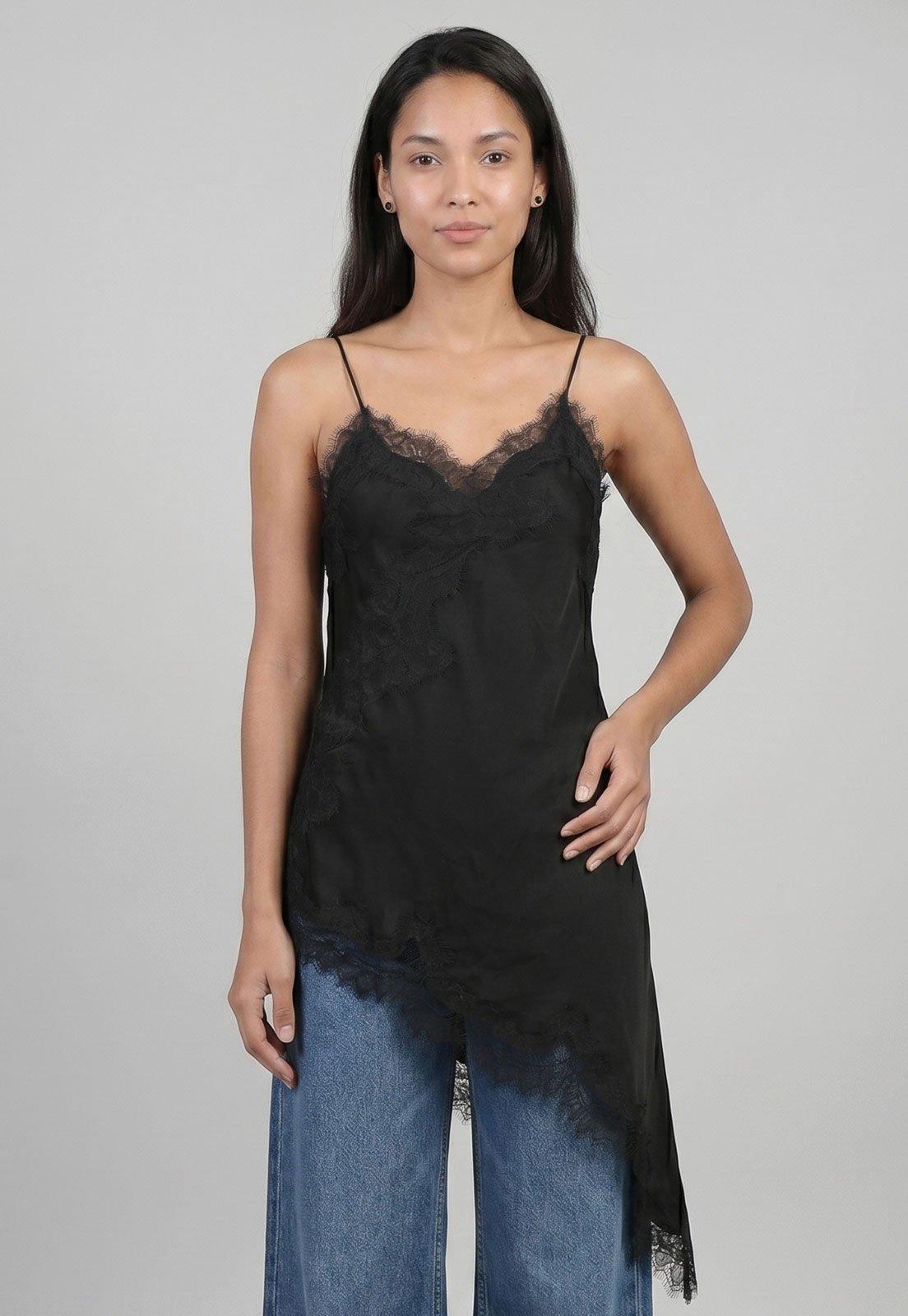 Regata Feminina Mango Alças Finas Renda Preta