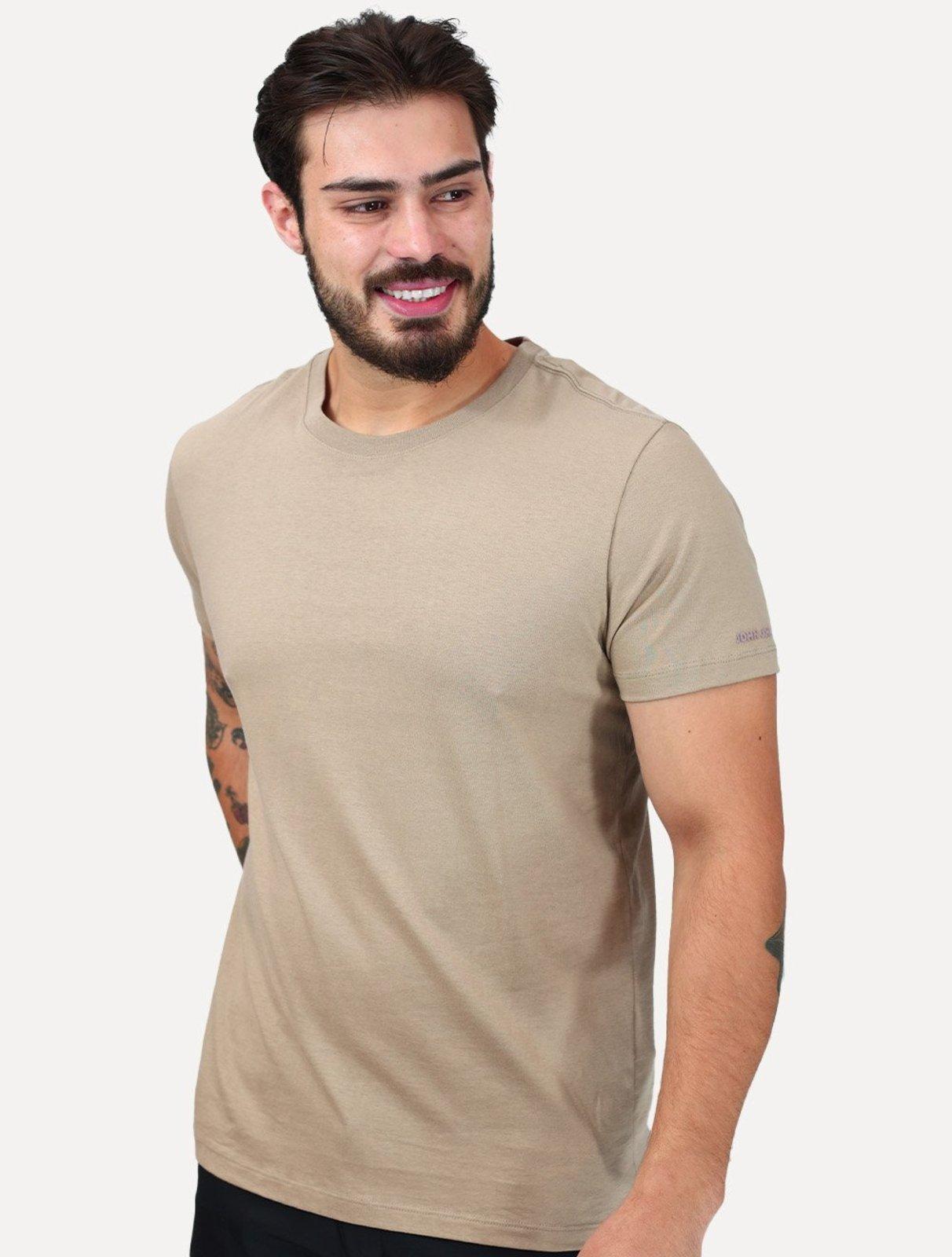 Camiseta John John Masculina Basica Slim Fit Simple Cáqui Claro