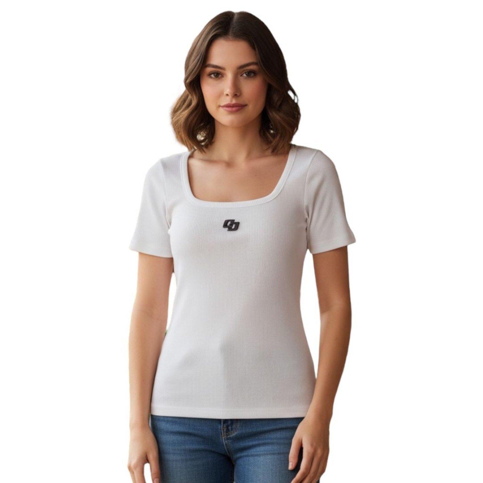 Blusa Canelada Justa Com Detalhe Em Logo Colcci Off Shell
