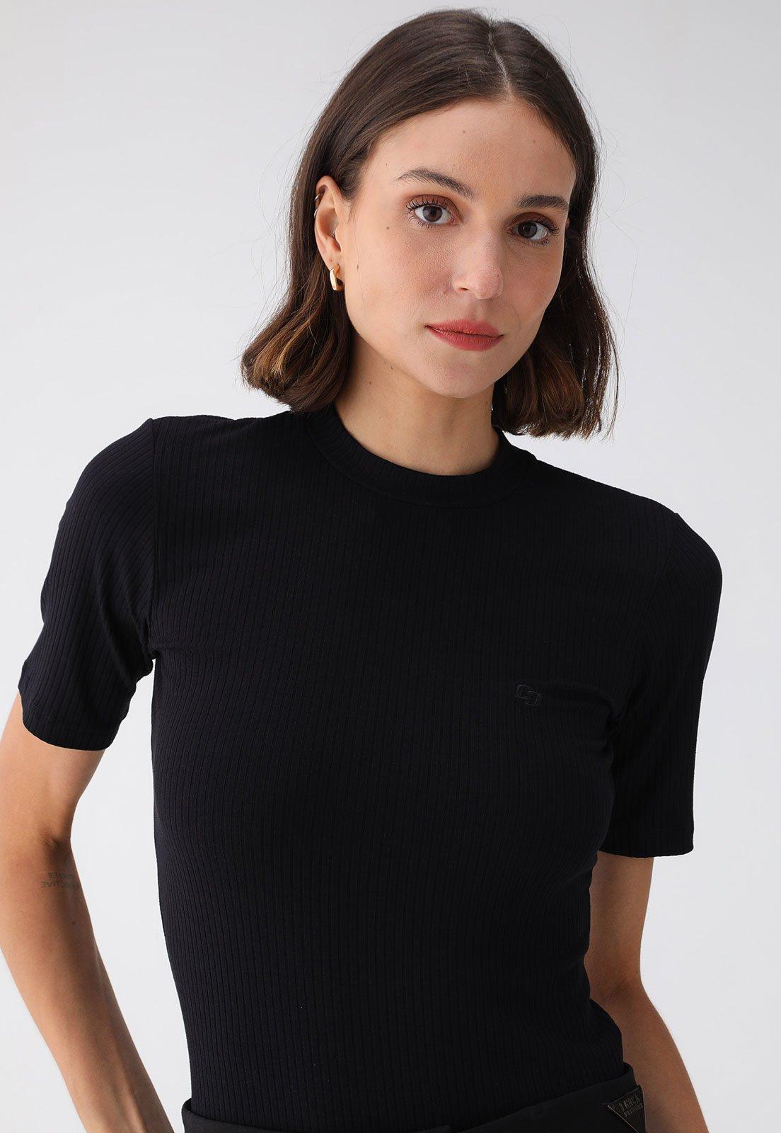 Blusa Canelada Colcci Logo Preta
