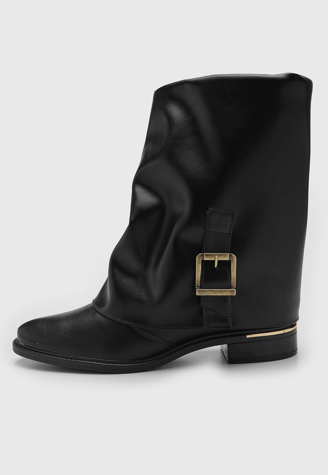 Bota Cano Baixo Feminina Vizzano Detalhe Fivela Preta