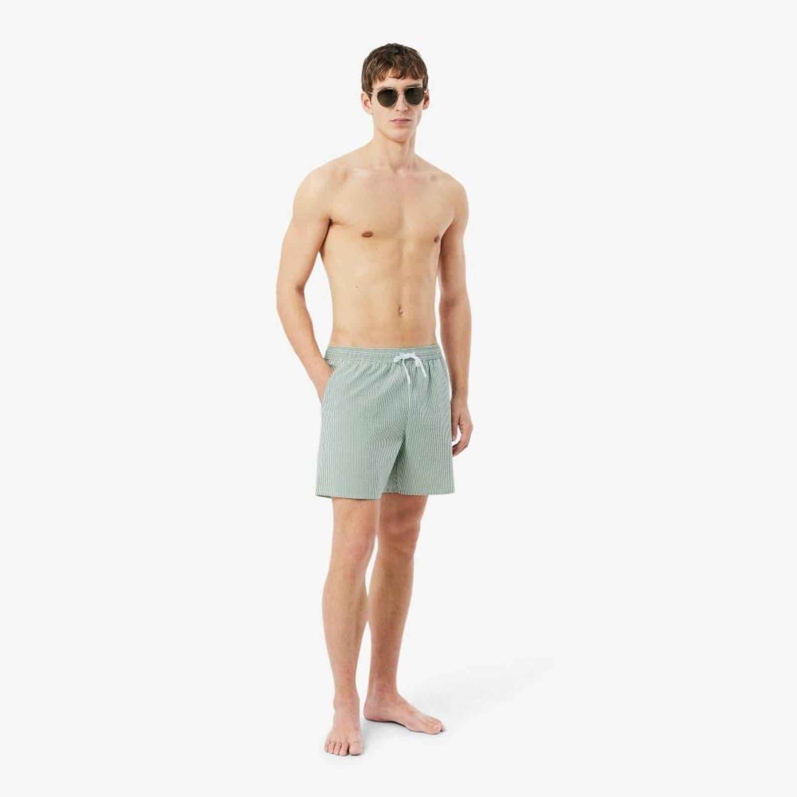 Sunga bermuda listrada de comprimento médio com textura Branco