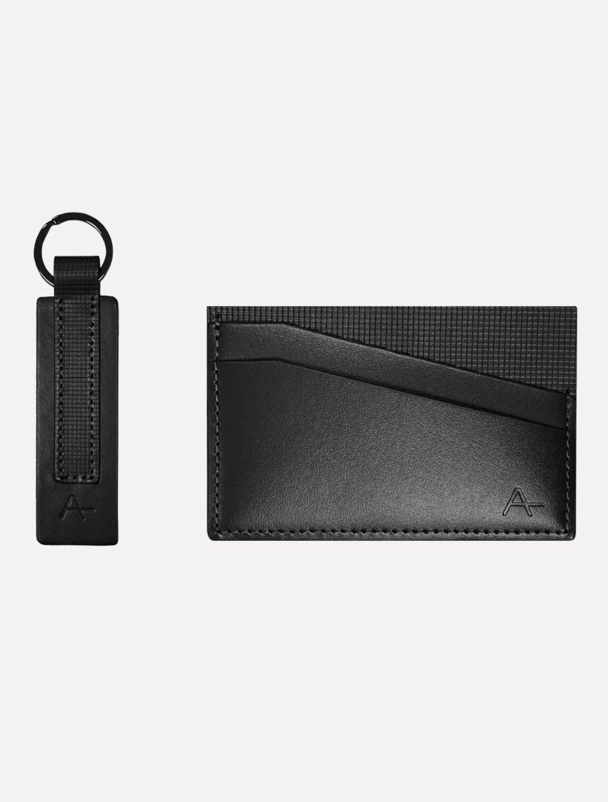 Kit Chaveiro e Porta Cartão Aramis Couro Texture Preta