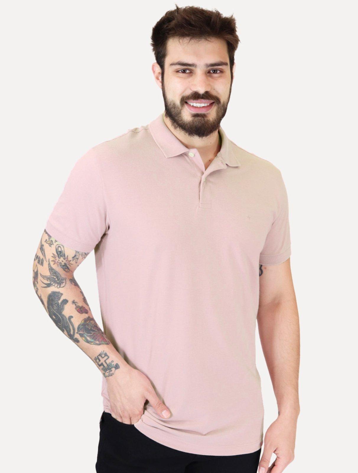 Polo Aramis Masculina Basic Piquet Mono Rosa Claro